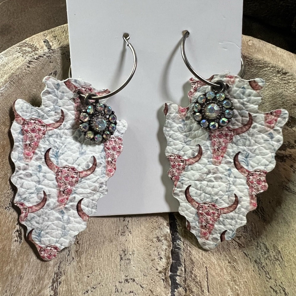 White and Pink Western Earrings
